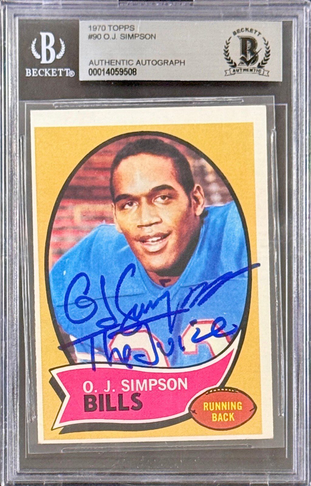 O.J. Simpson Signed 1970 Topps Rookie Card #90 BAS 14059508 The
