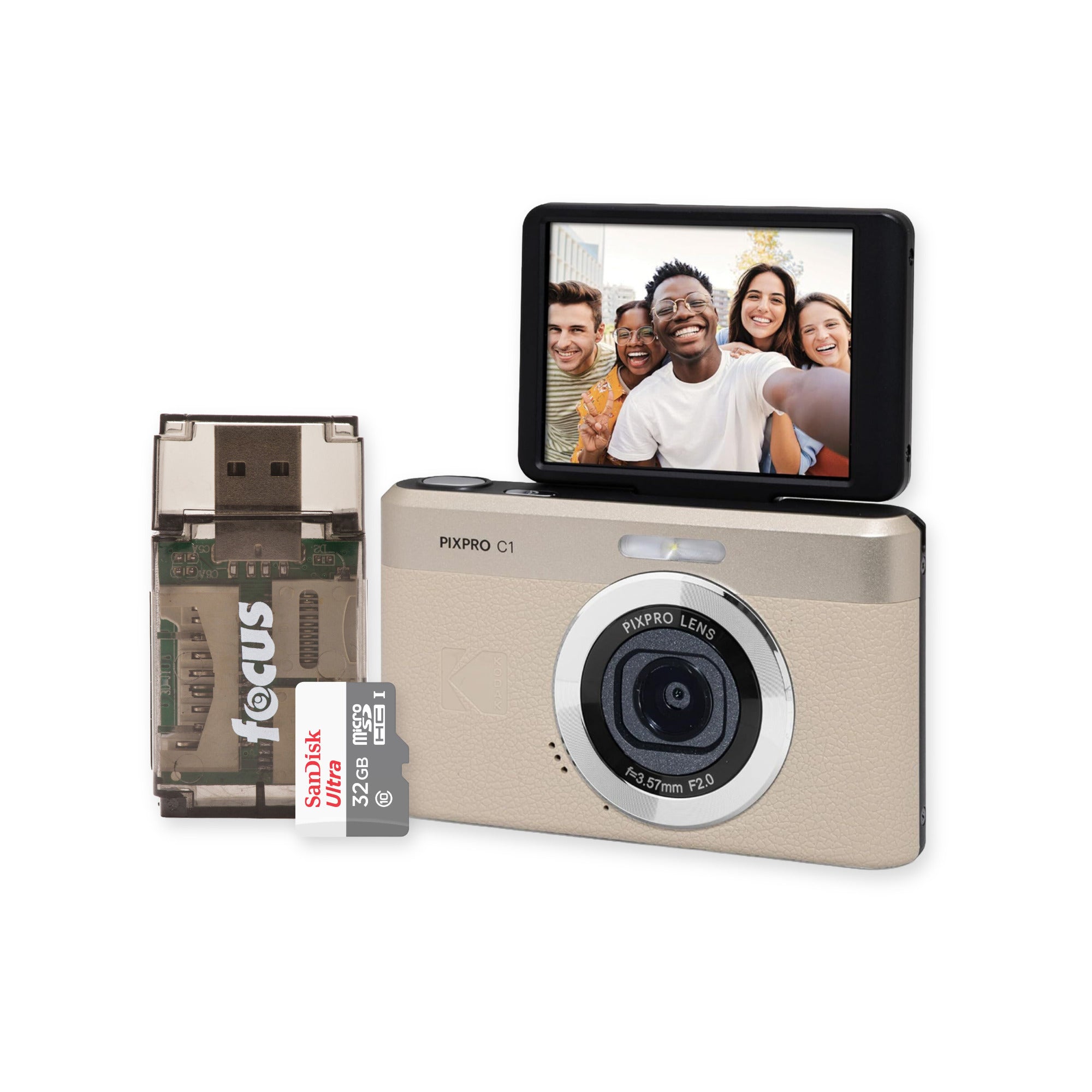 KODAK PIXPRO C1 13MP Digital Camera (Tan) with MicroSD Card and
