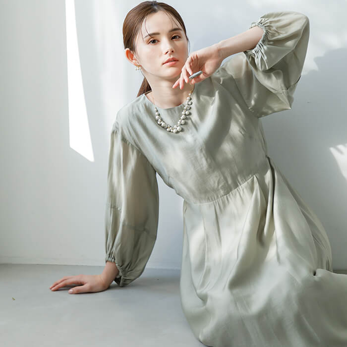 WEB限定｜ボリュームオーガンジードレス 9号・ライトグリーン｜東京