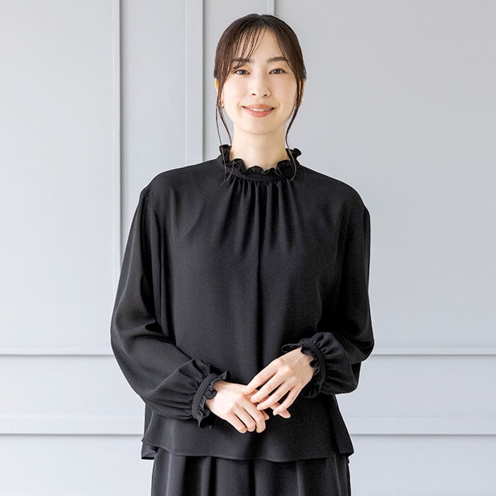 洗える｜フリルギャザーのブラウス M・ブラック｜東京ソワール