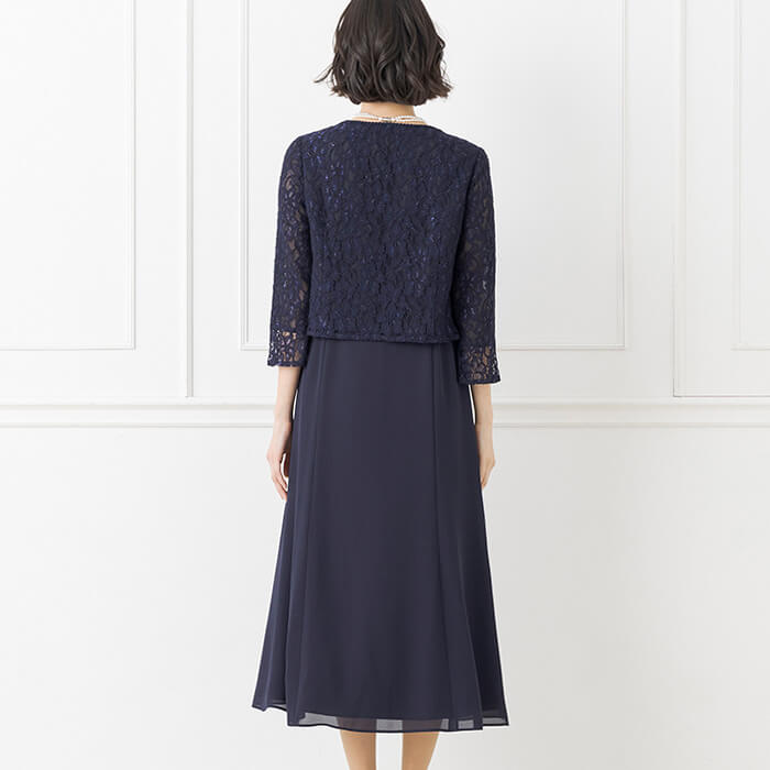 ティアードの前開きワンピース 15号・ネイビー｜東京ソワール