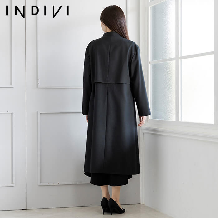 緩やかなAラインのスタンドカラーコート 9号・ブラック｜東京ソワール