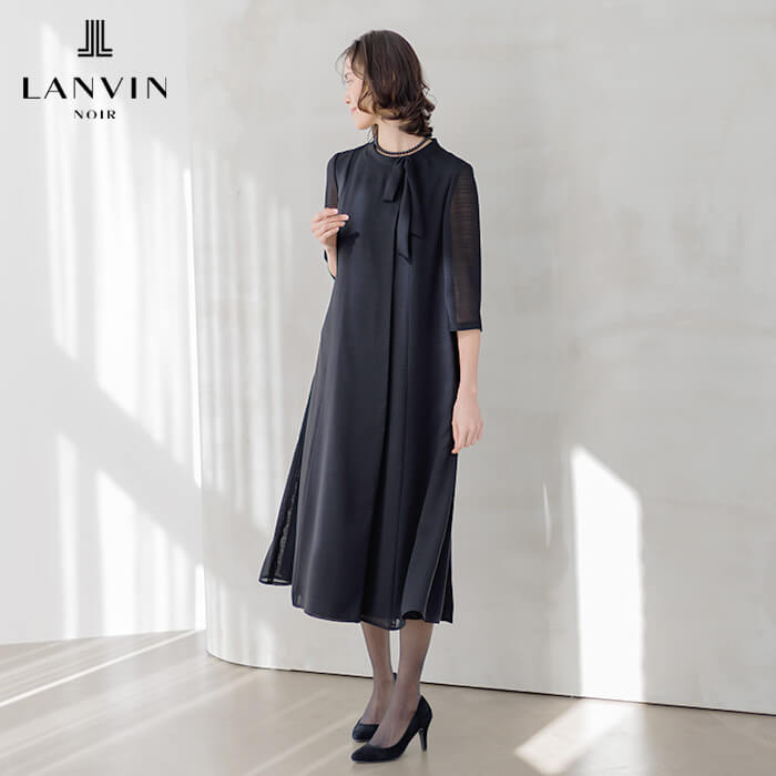 リボンアクセントのロングワンピース 9号・ブラック｜東京ソワール