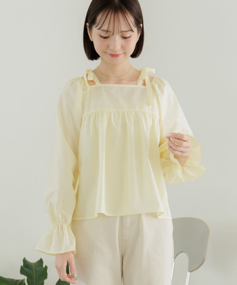 50%OFF】shoulder ribbon blouse～ｼｮﾙﾀﾞｰﾘﾎﾞﾝﾌﾞﾗｳｽ | flower／フラワー