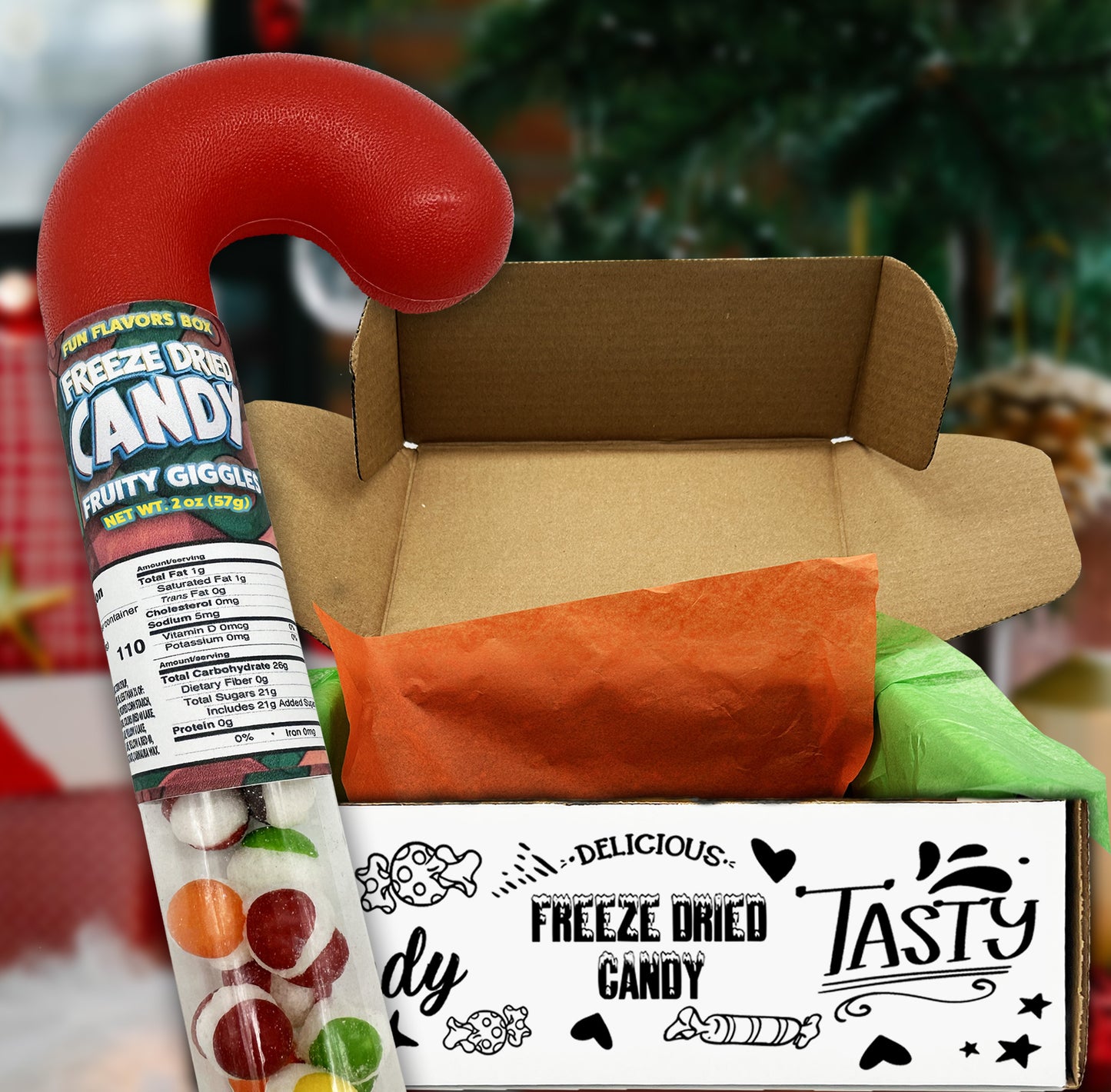 Fun Flavors Box Freeze-Dried Candy Giggles Filled Giant Candy Cane