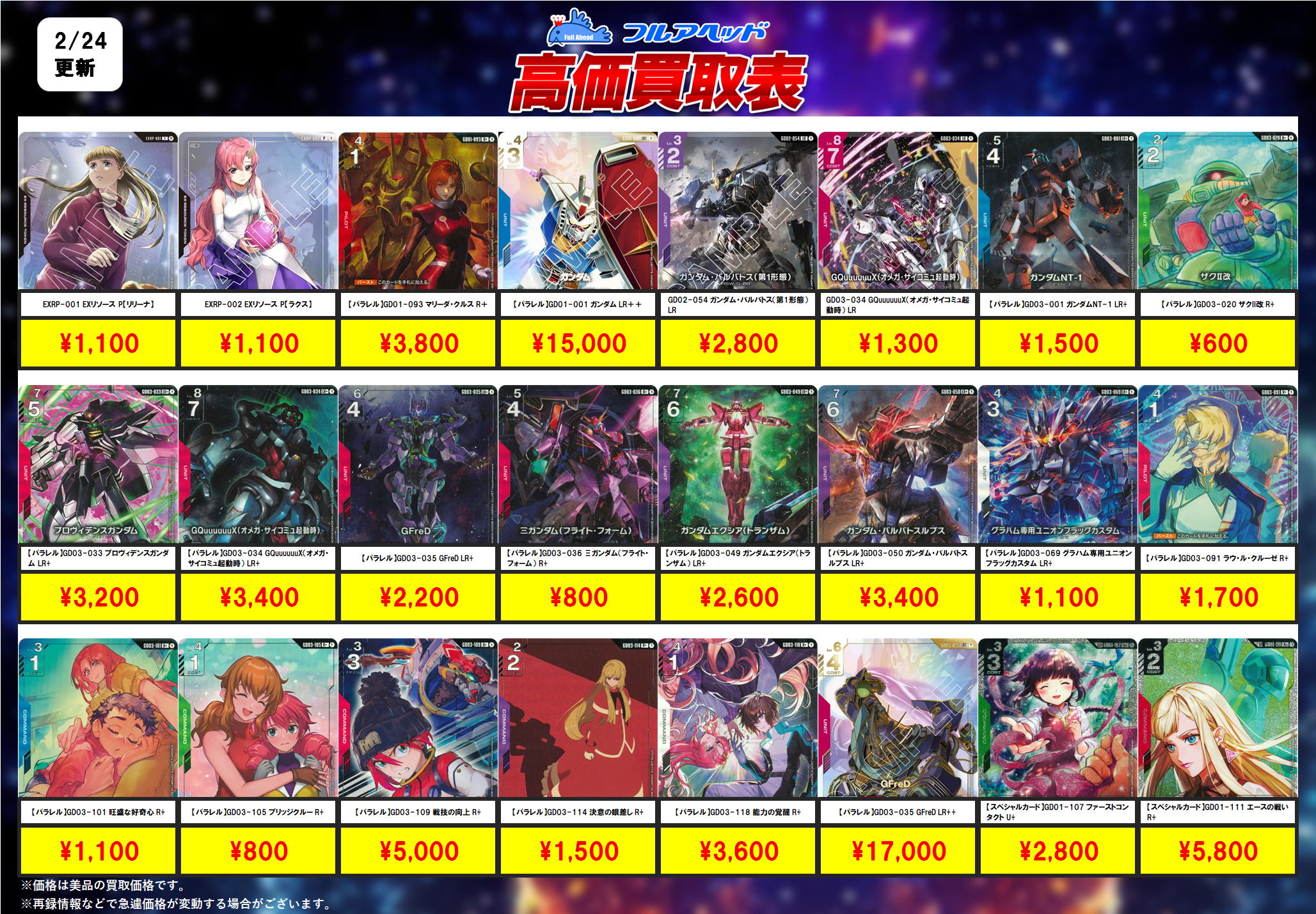 ガンダムカードゲーム – 【フルアヘッド】高価買取表