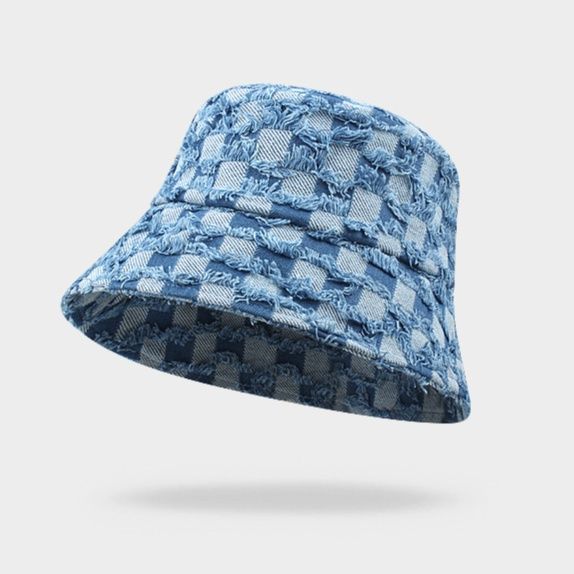 バケットハット 格子柄デザイン デニム バケットハット デニム