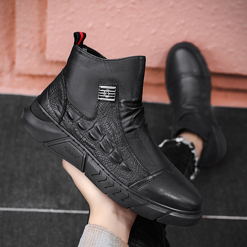 防水】本革 ハイカット ブーツ - ビジネス 型押し 雪道 防水|ビジネス