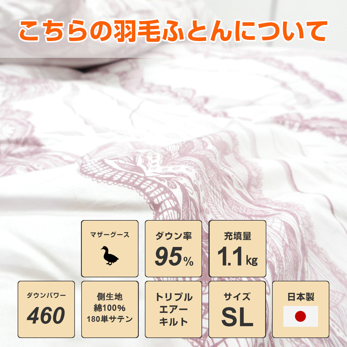 ポーランドプレミアムホワイトマザーグースダウン95%超長綿100%肌掛け羽毛布団 111-532>日本製 クリーンダウン ポーランド産ホワイトマザーグース
