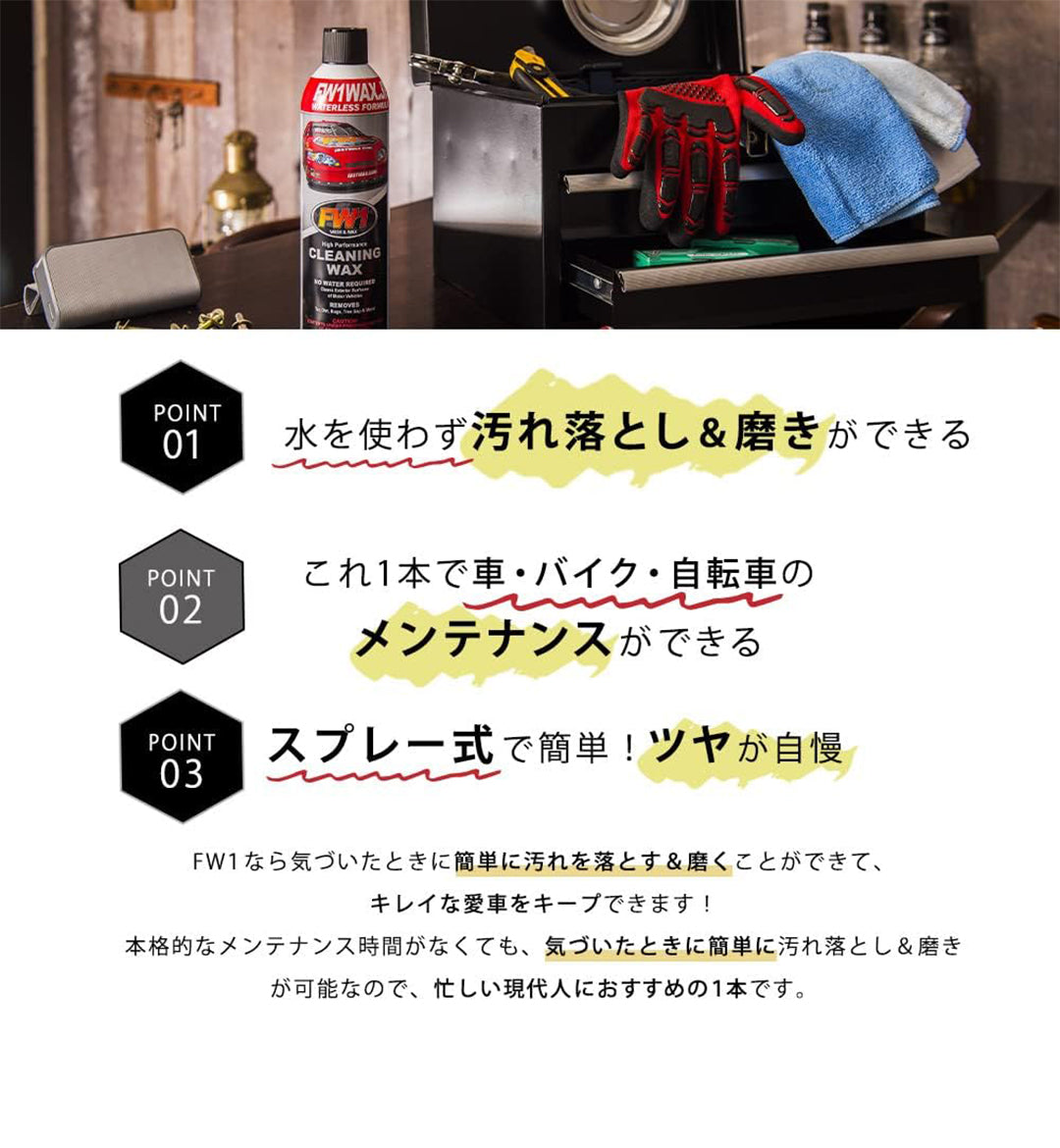 水なし洗車＆ワックス剤【FW1】3本セット(専用トリガー1個付き)