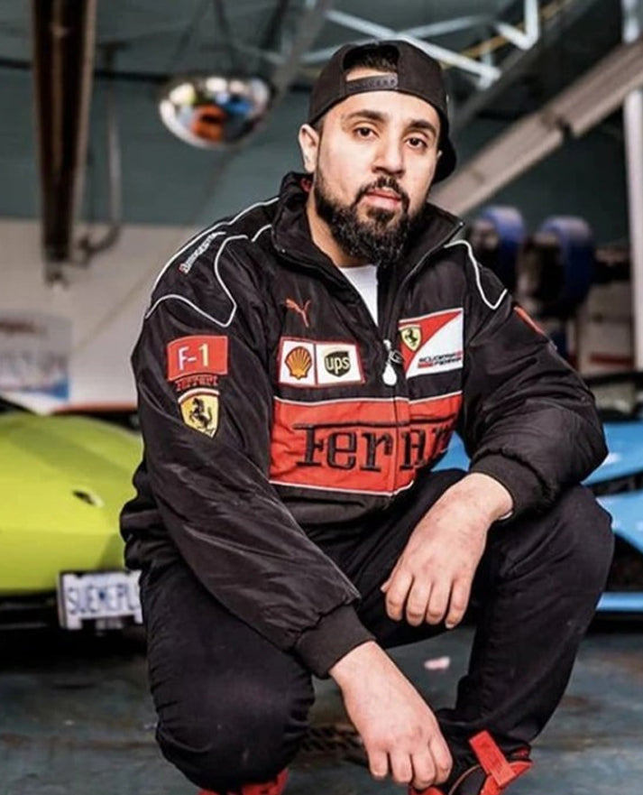 Formula 1 Ferrari Vintage Moto Racer Black Jacket