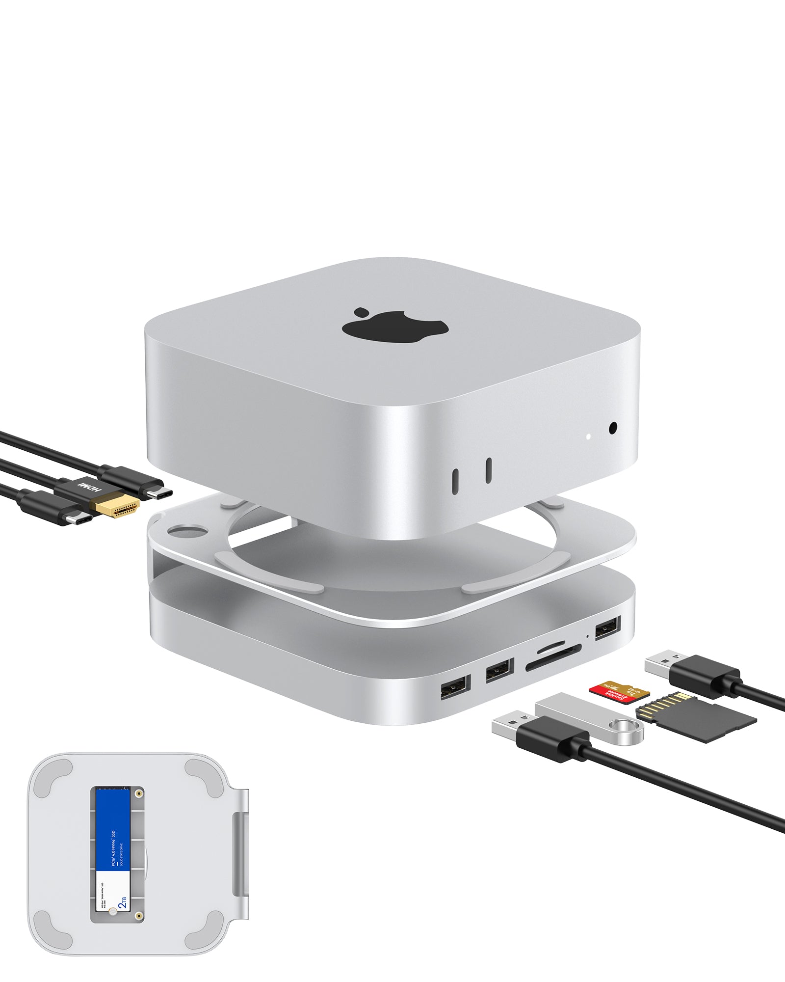 Gewokliy Mac Mini M1/M2 Hub, Mac Studio Dock with 10Gbps M.2 SSD and 2