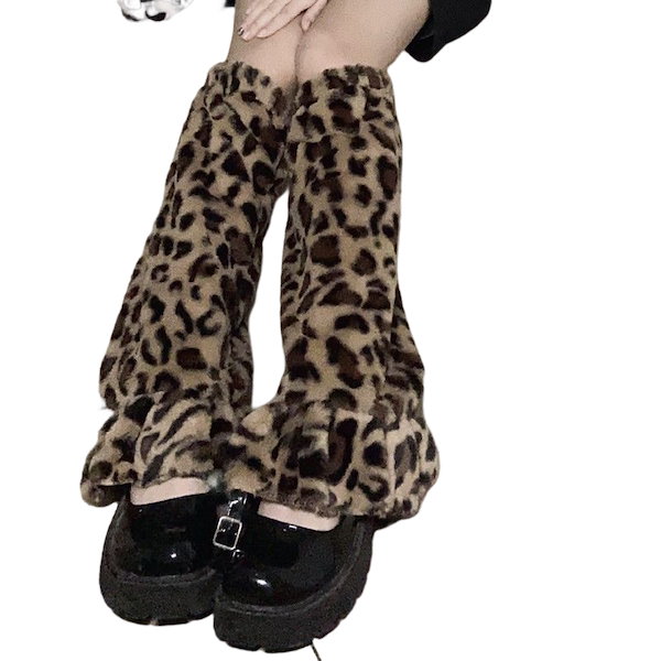 Qoo10] レッグウォーマー ヒョウ柄ファーロングル