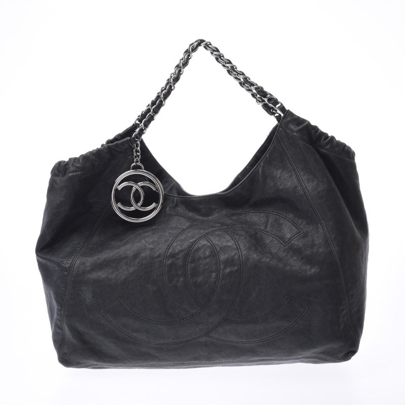 シャネルココカバス チェーントート 黒 シルバー金具 レディース