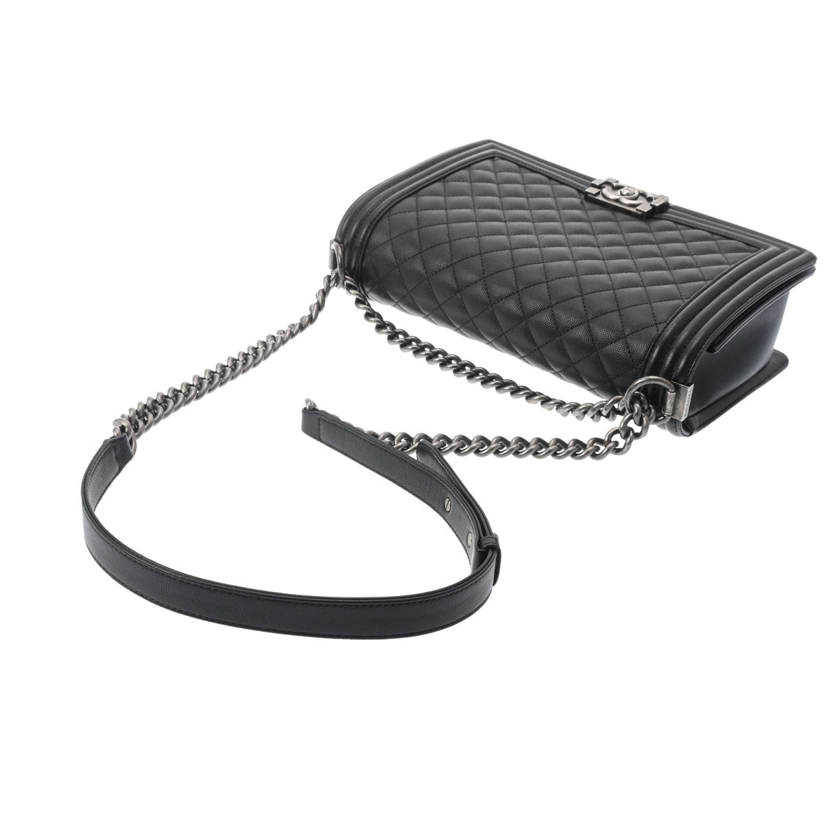 シャネルボーイシャネル ラージ チェーンショルダー 黒 シルバー金具