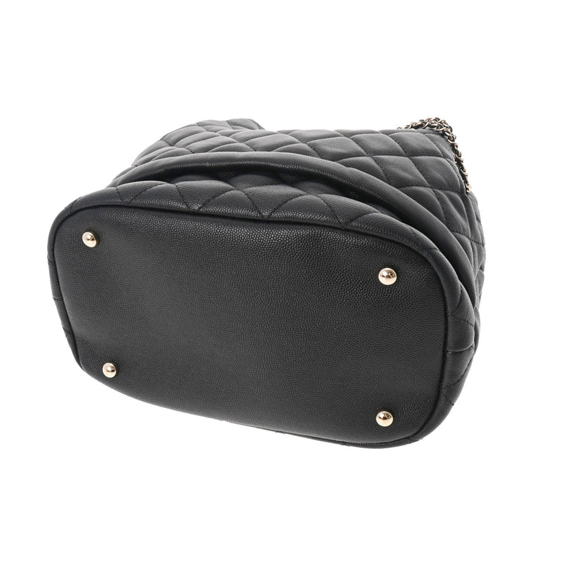 シャネルドローストリング 巾着タイプ 2WAY ブラック ゴールド金具