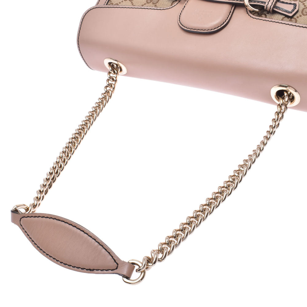 グッチエミリー チェーンショルダーバッグ ベージュ系 シルバー金具