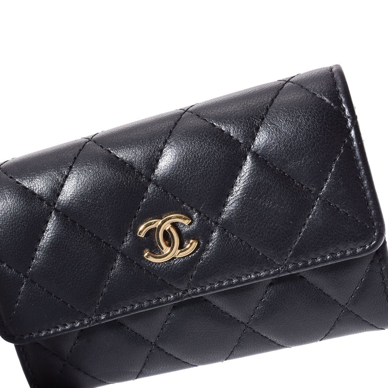 シャネルマトラッセ カードケース 黒 レディース ラムスキン 名刺入れ