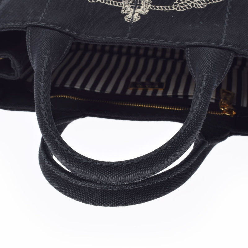 プラダカナパ ハンドバッグ 黒 レディース キャンバス 2WAYバッグ