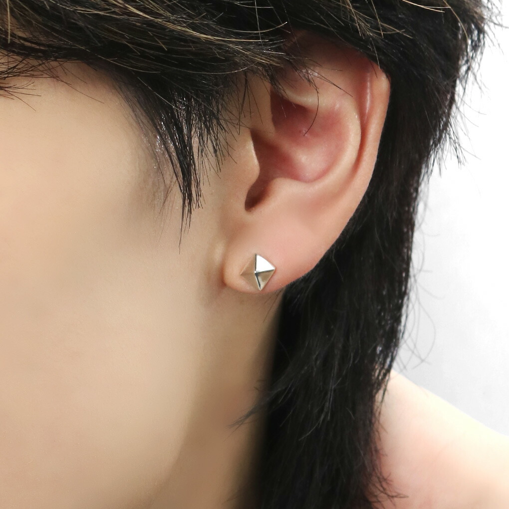 スクエア スタッズ ピアス 1P 片耳用 シルバー 925 四角形 ピラミッド