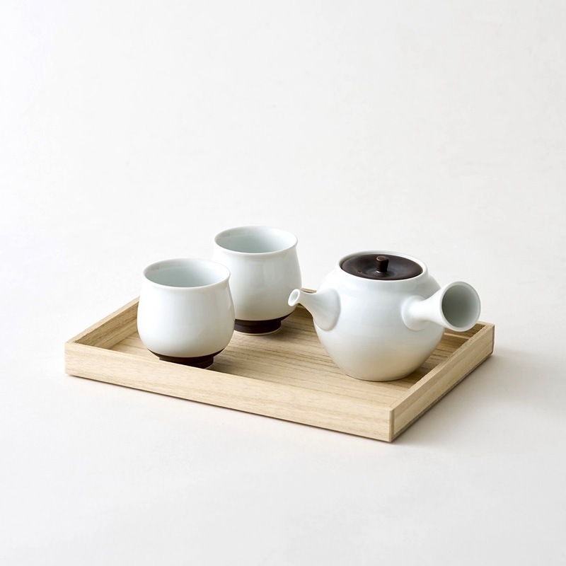 WDH 茶器 急須 湯呑2個セット 錆釉 白/茶 茶器セットおしゃれ シンプル