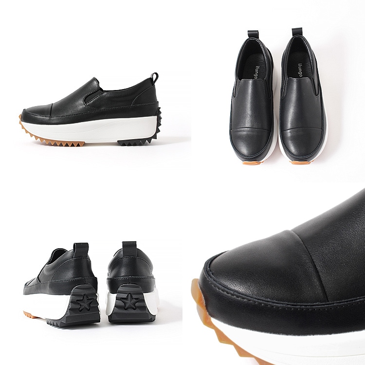 レザー スリッポン 本革 軽量 厚底 ローヒール フラット