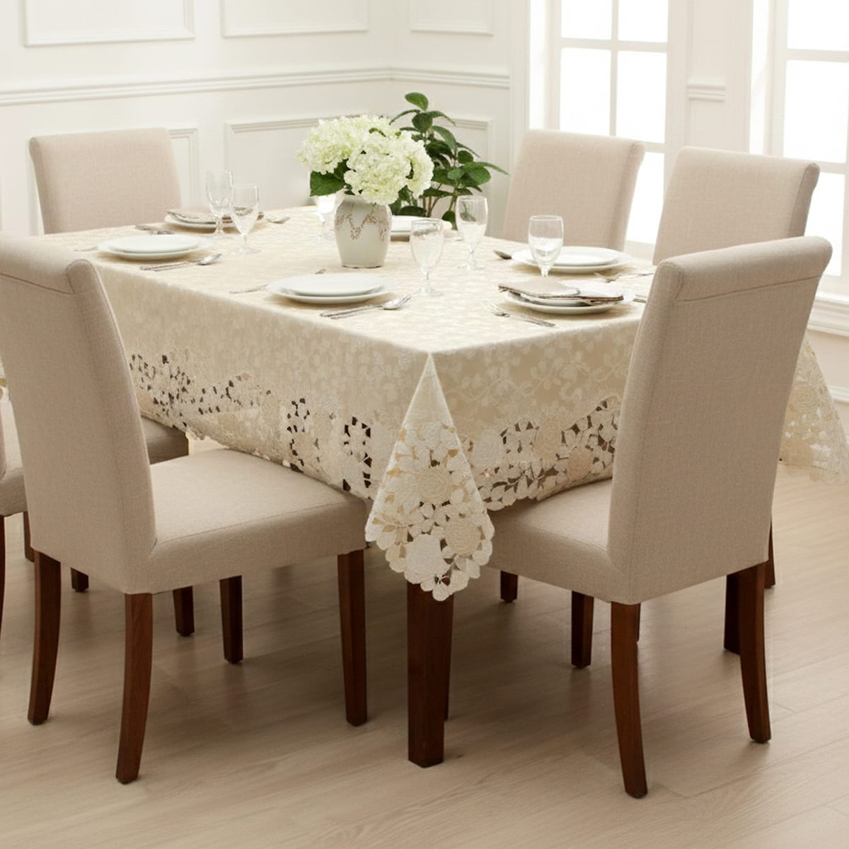 テーブルクロス バラ柄コード刺繍 約130×230cm [Rosa Fil]｜インテリア