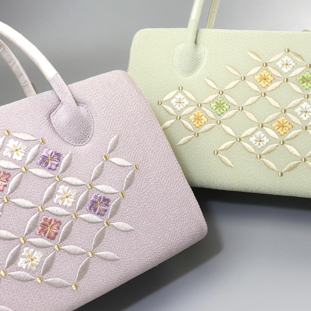 衿秀 公式 バッグ 和装 着物 利休 ばっぐ bag 縮緬 刺繍 花七宝柄 正絹
