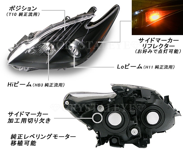 30系 ZVW30/ZVW35 PRIUS プリウス USタイプ ヘッドライト（ブラック）USDM