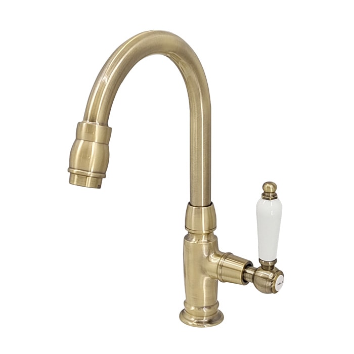 単水栓 蛇口 水 洗面台用 アンティーク おしゃれ 輸入 陶器レバー 古金