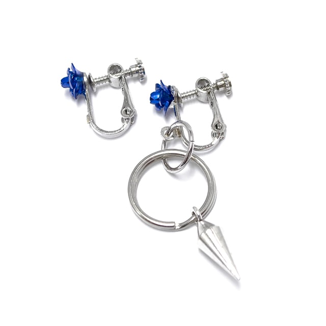 薔薇と棘のイヤリング【両耳/青】/ kuro_kawaE (クロ カワイー