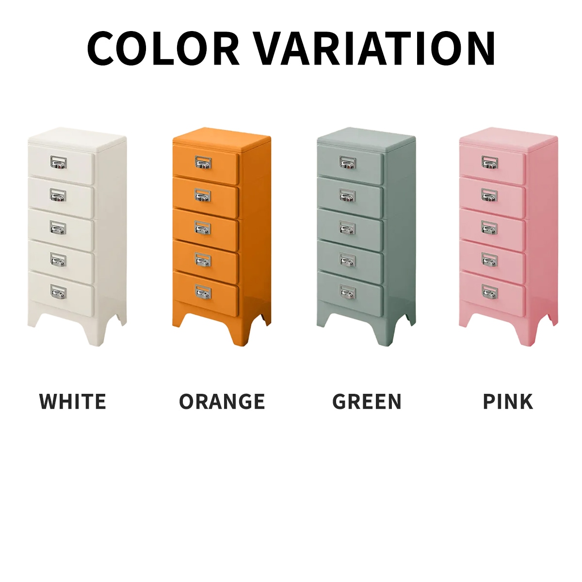 VeroMan 5段チェスト スリム収納ボックス レトロデザイン ABS樹脂製 多