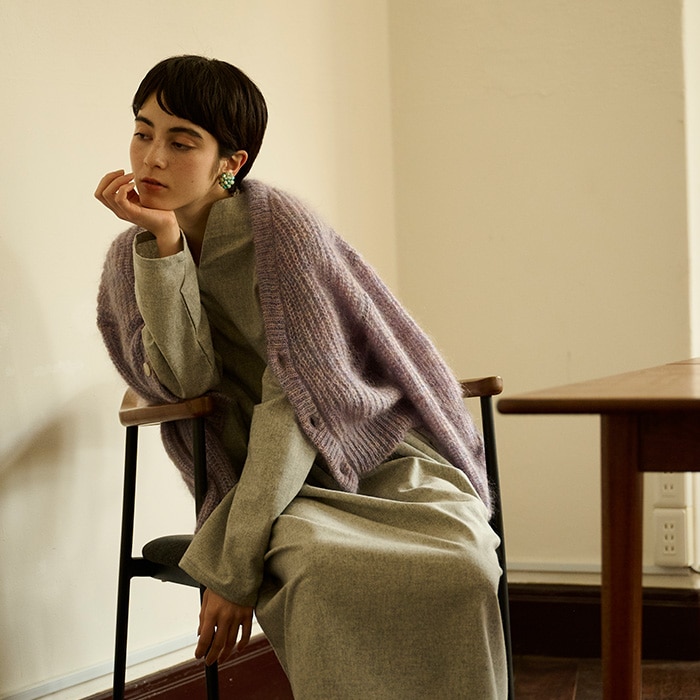 NARU(ナル) リサイクルウールクロス キーネックワンピース 656930