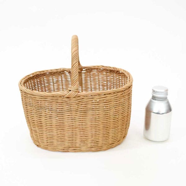 ラタン製かごバッグ ピクニックバスケット楕円 深型 巻縁 籠