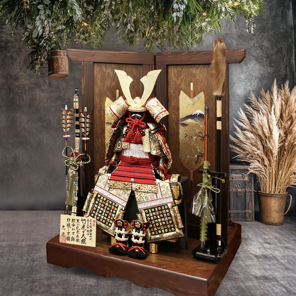 特集！床の間に飾るブラウン色デザイン 五月人形 古民家調 鎧兜飾り