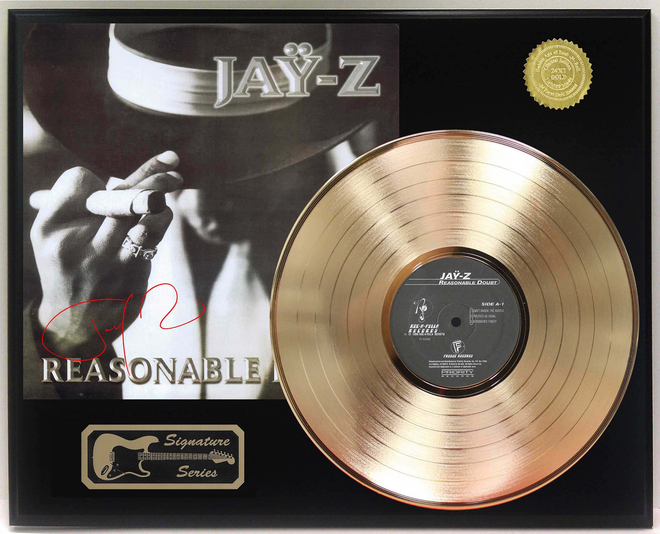 Jay Z - Reasonable Doubt Gold LP Record Signature Display - Gold
