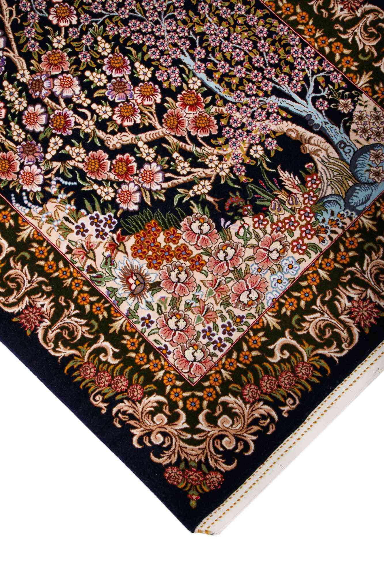 ペルシャ絨毯 クム産 コルク＆シルク 生命の樹 壁飾り・玄関マットに