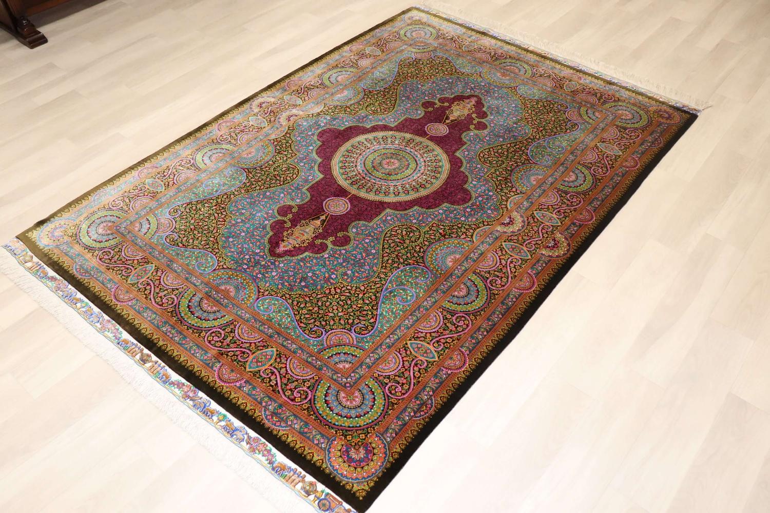 ペルシャ絨毯 クム産 シルク100% リビングサイズ ID23042