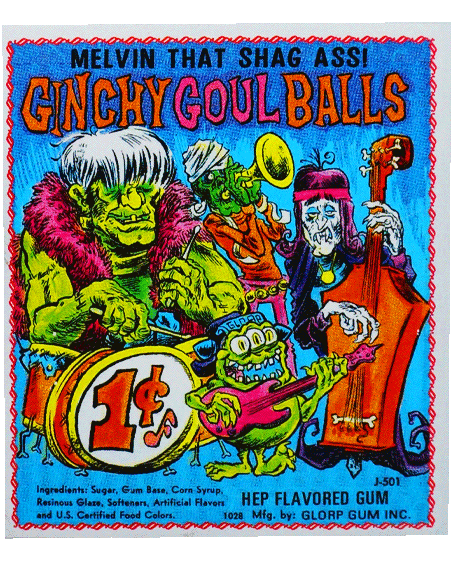 1960's Ginchy Ghoul Balls GLORP Gum Machine Sticker! - Glorp Gum