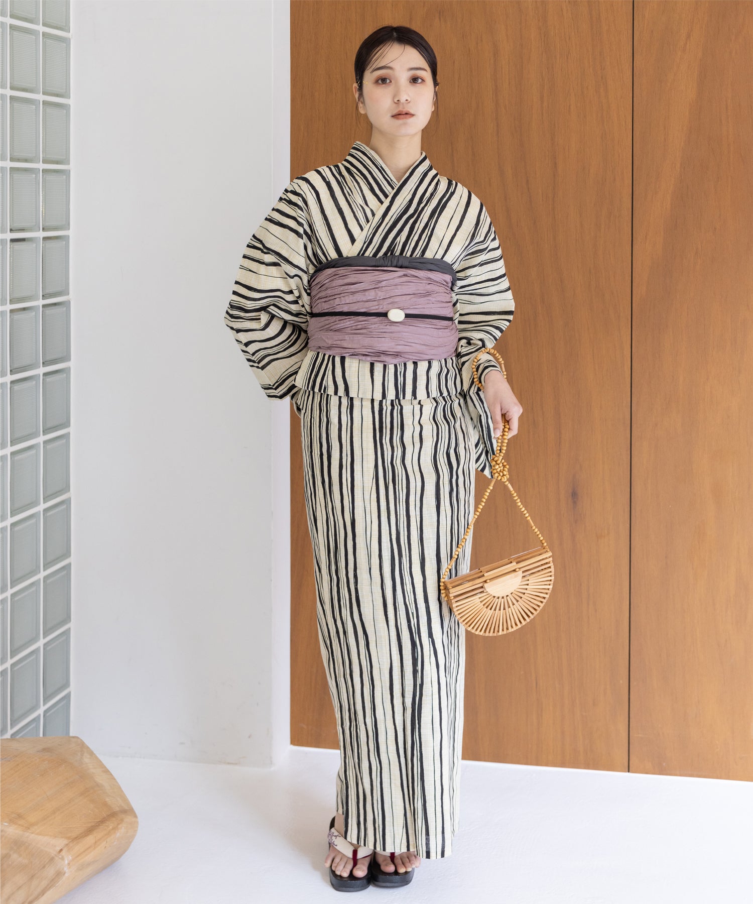 こだわり浴衣5点セット (浴衣/帯/下駄/腰紐/着付け冊子) 麻混 綿麻 先