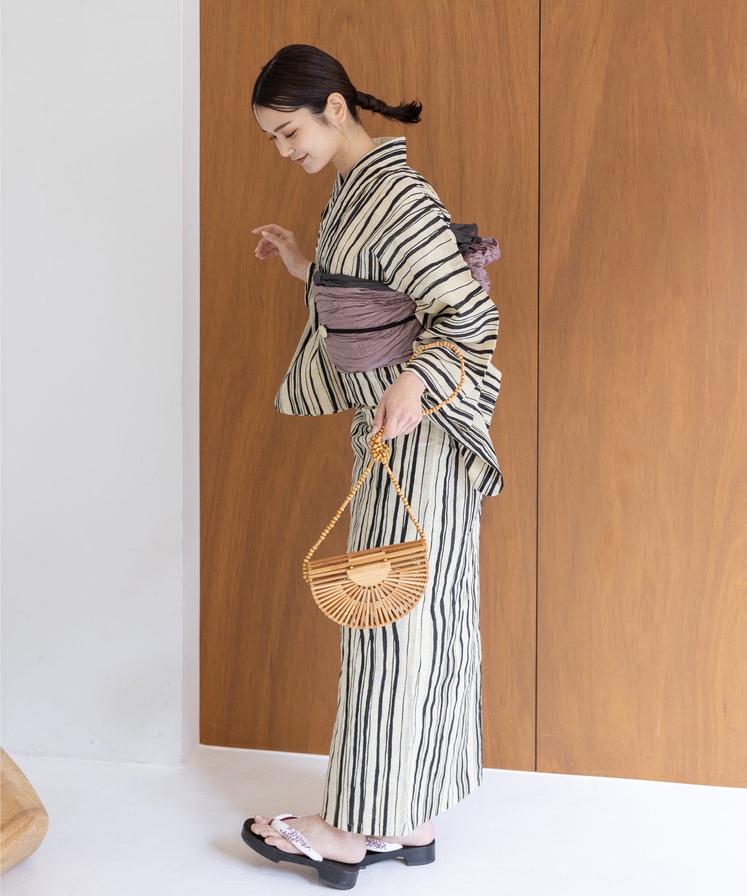 こだわり浴衣5点セット (浴衣/帯/下駄/腰紐/着付け冊子) 麻混 綿麻 先