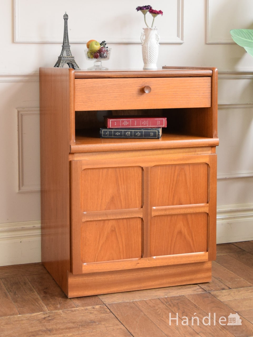 フランスアンティーク猫脚ナイトテーブル/木製キャビネット机飾り棚(82