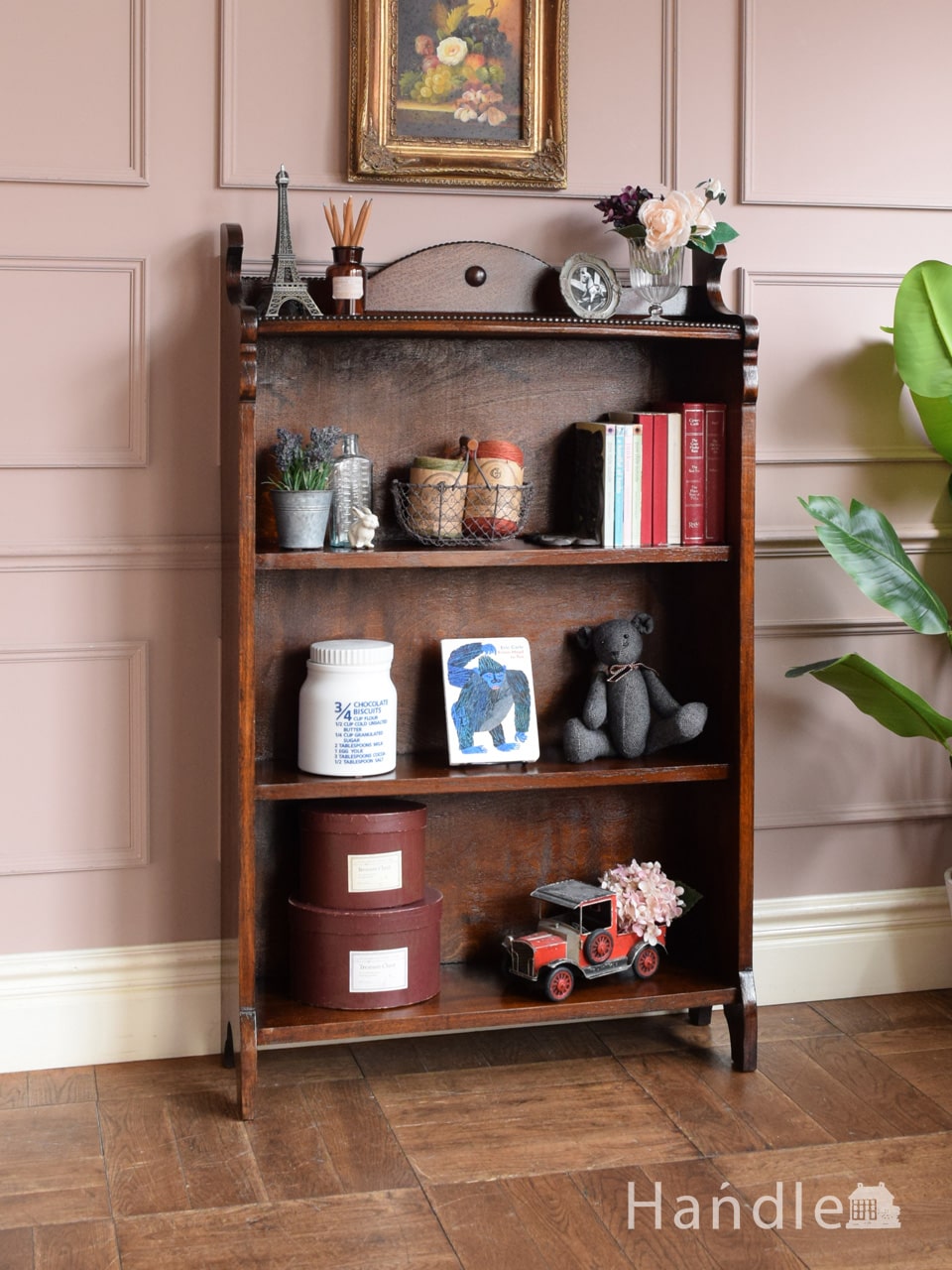 イギリスから届いたおしゃれな本棚、オーク材のアンティークブック