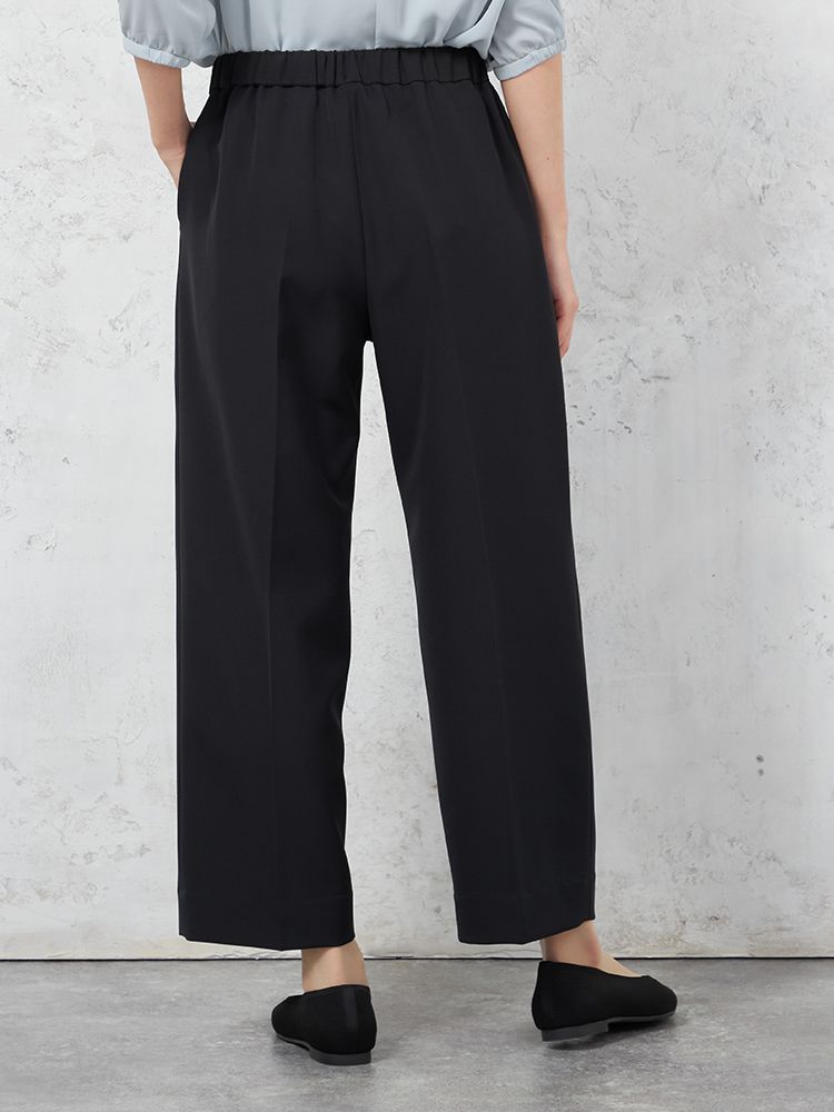 ブラック 【INDIVI】ウォッシャブル ワイドパンツ ダブルクロス 無地