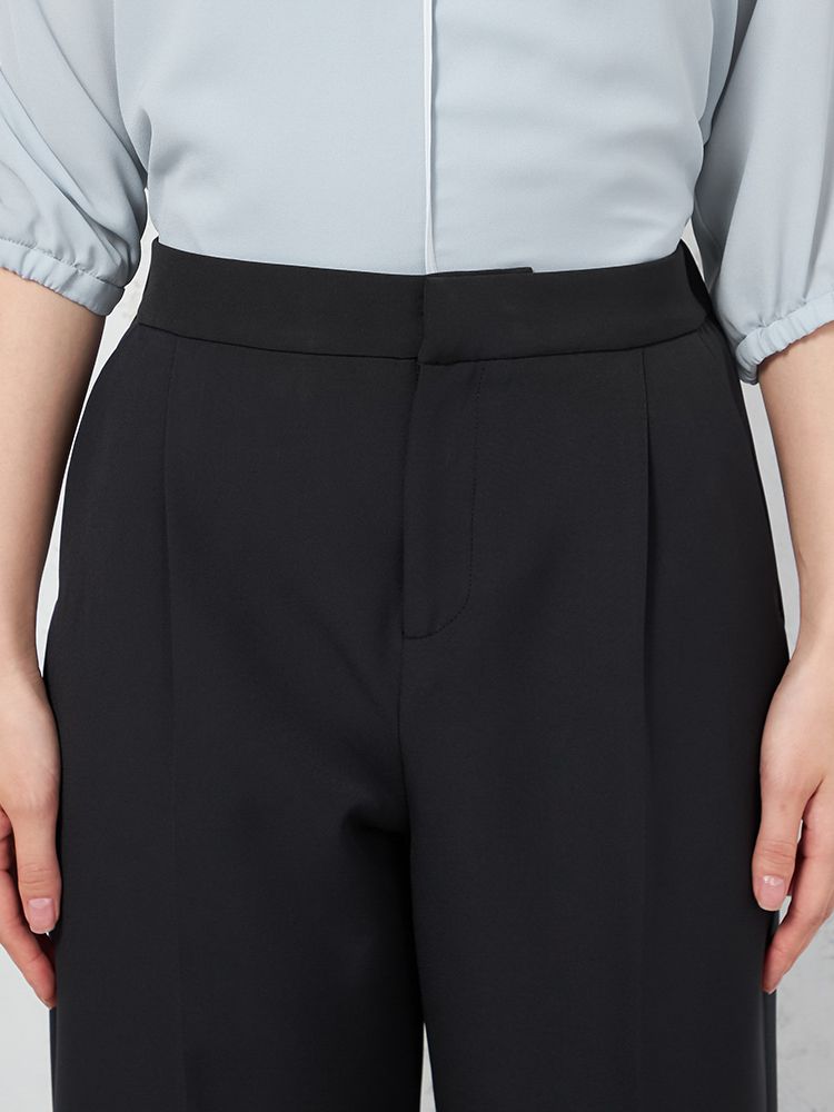 ブラック 【INDIVI】ウォッシャブル ワイドパンツ ダブルクロス 無地