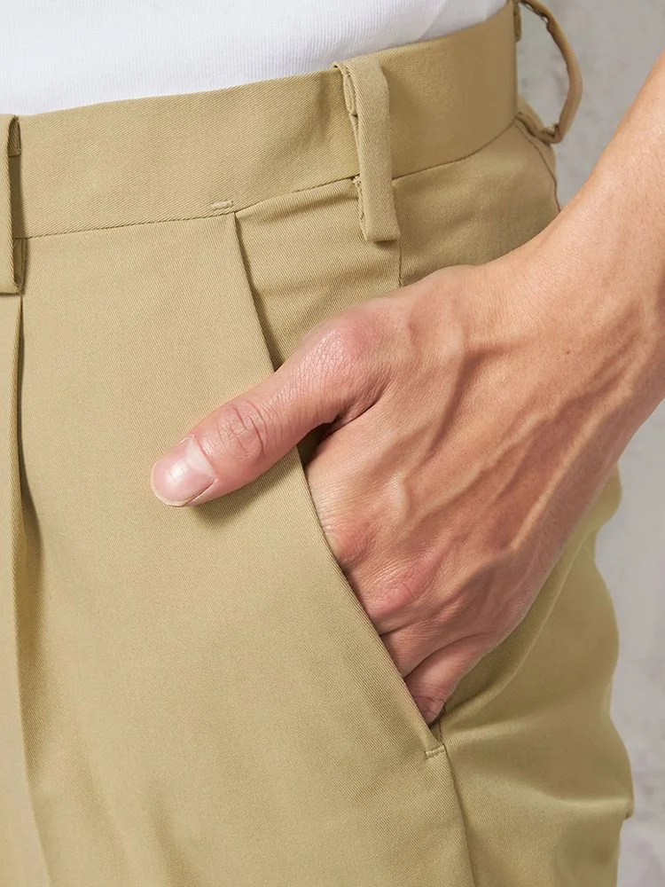 ホワイト 【サスビズxRENU】パンツ チノパン ワンタック 軽量 防シワ