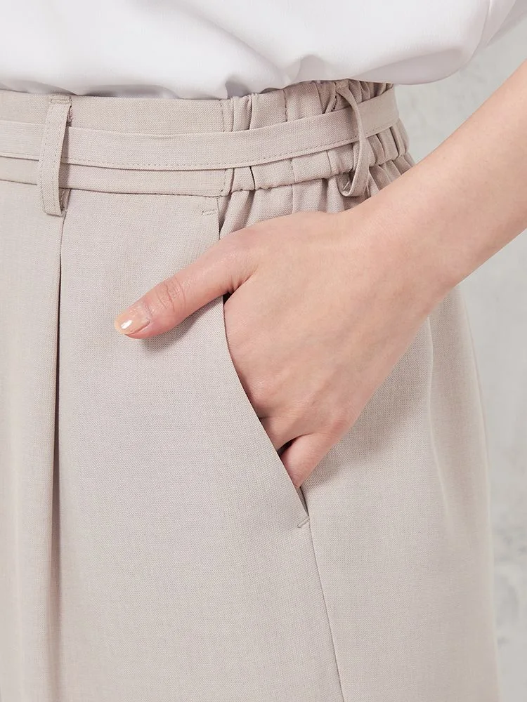 L．グレー 【高通気】WALK PLUS ワイドパンツ リネンライク ベルト