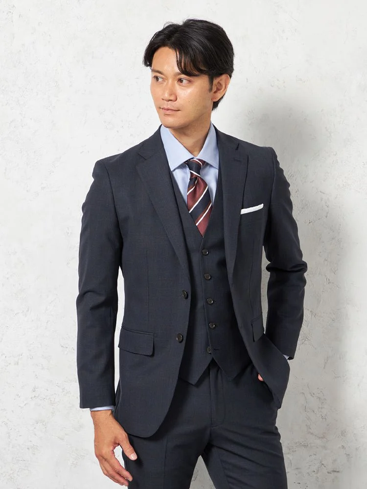 パンツウォッシャブル】スリーピーススーツ 2つボタン ウール混