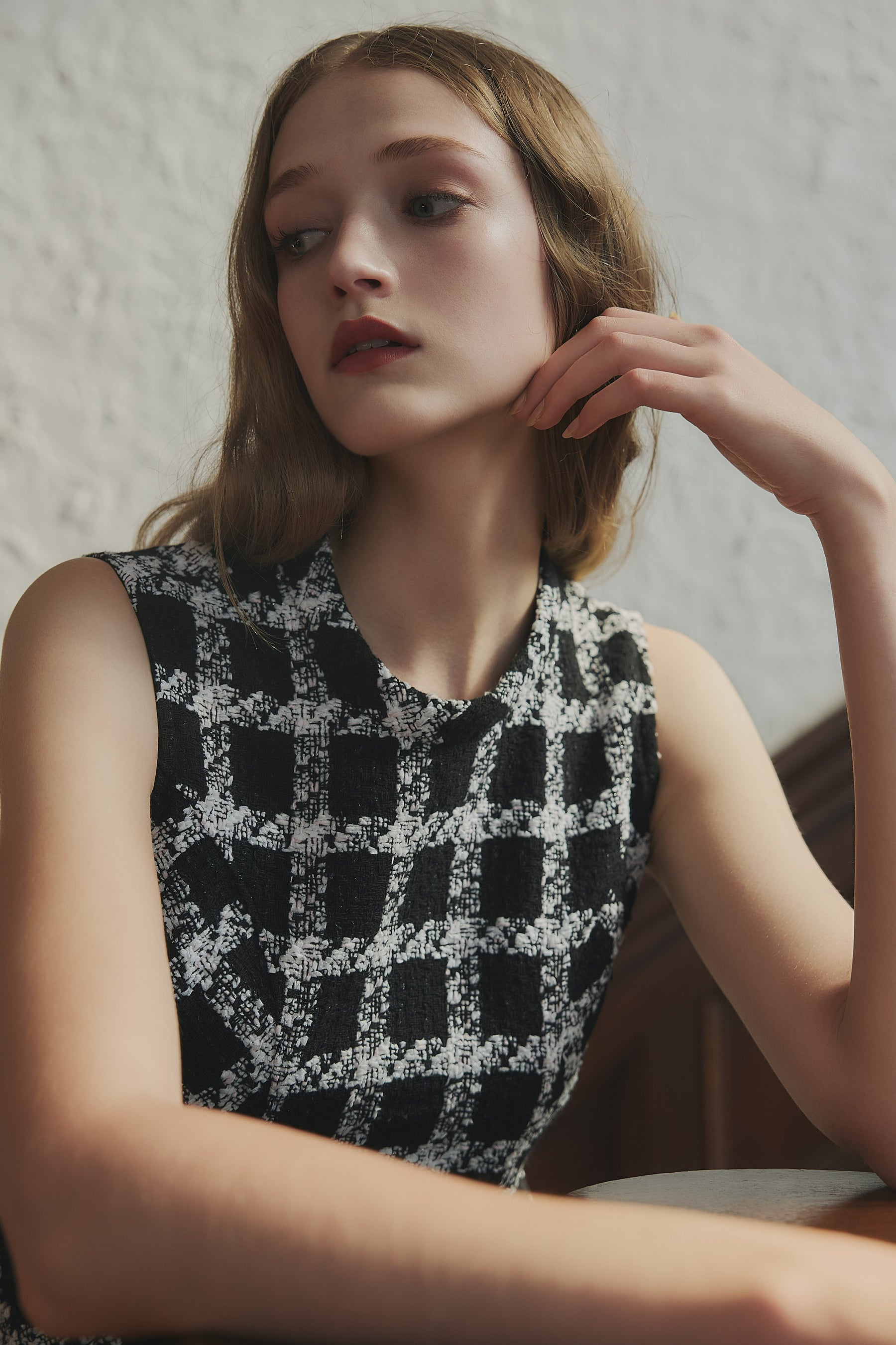 Vol.1 Check Tweed Peplum Top