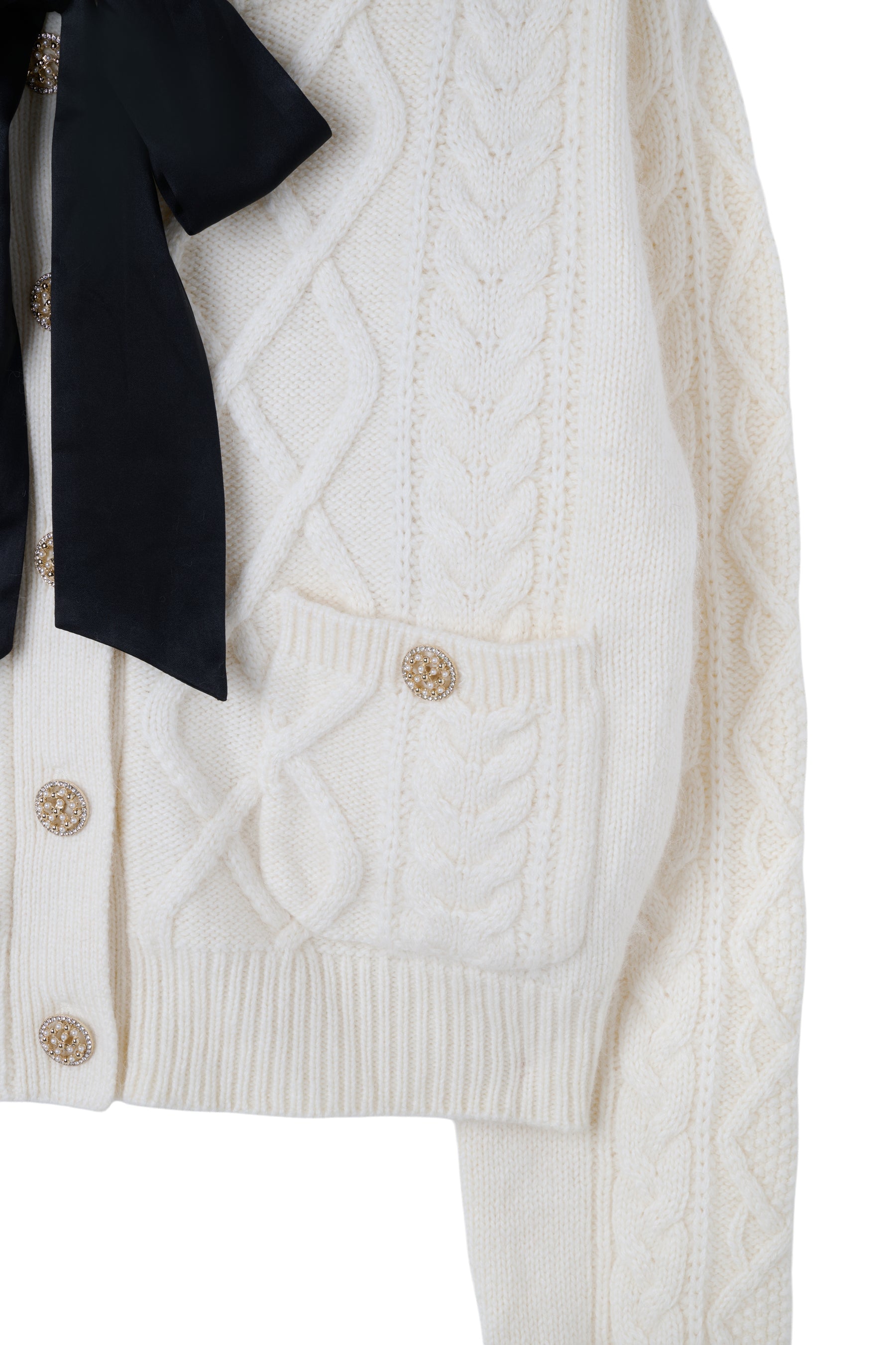 Aerienne Cable-Knit Ribbon Cardigan
